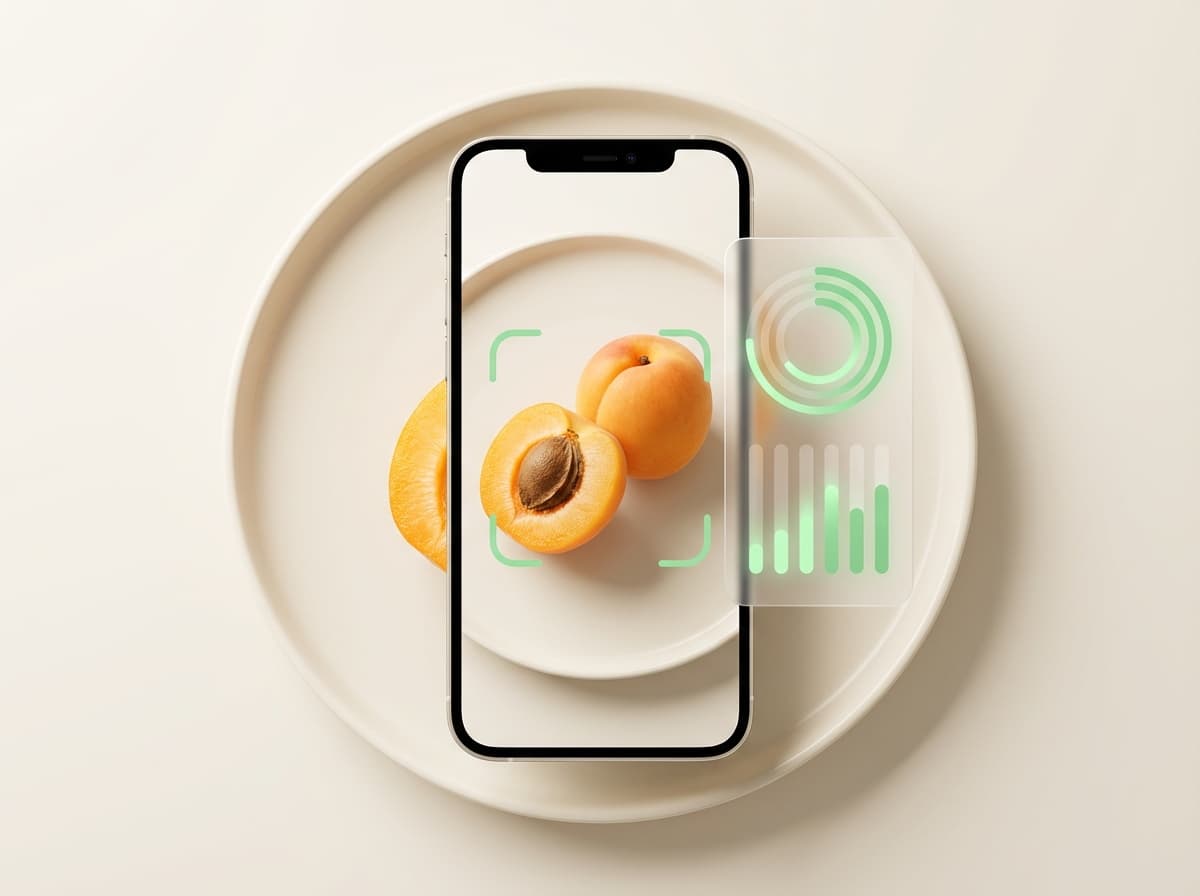 Абрикос — фото еды и интерфейс приложения с КБЖУ