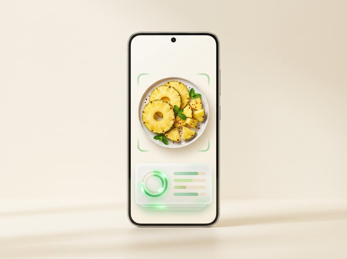 Ананас — фото еды и интерфейс приложения с КБЖУ