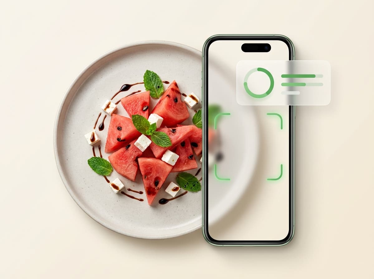Арбуз — фото еды и интерфейс приложения с КБЖУ