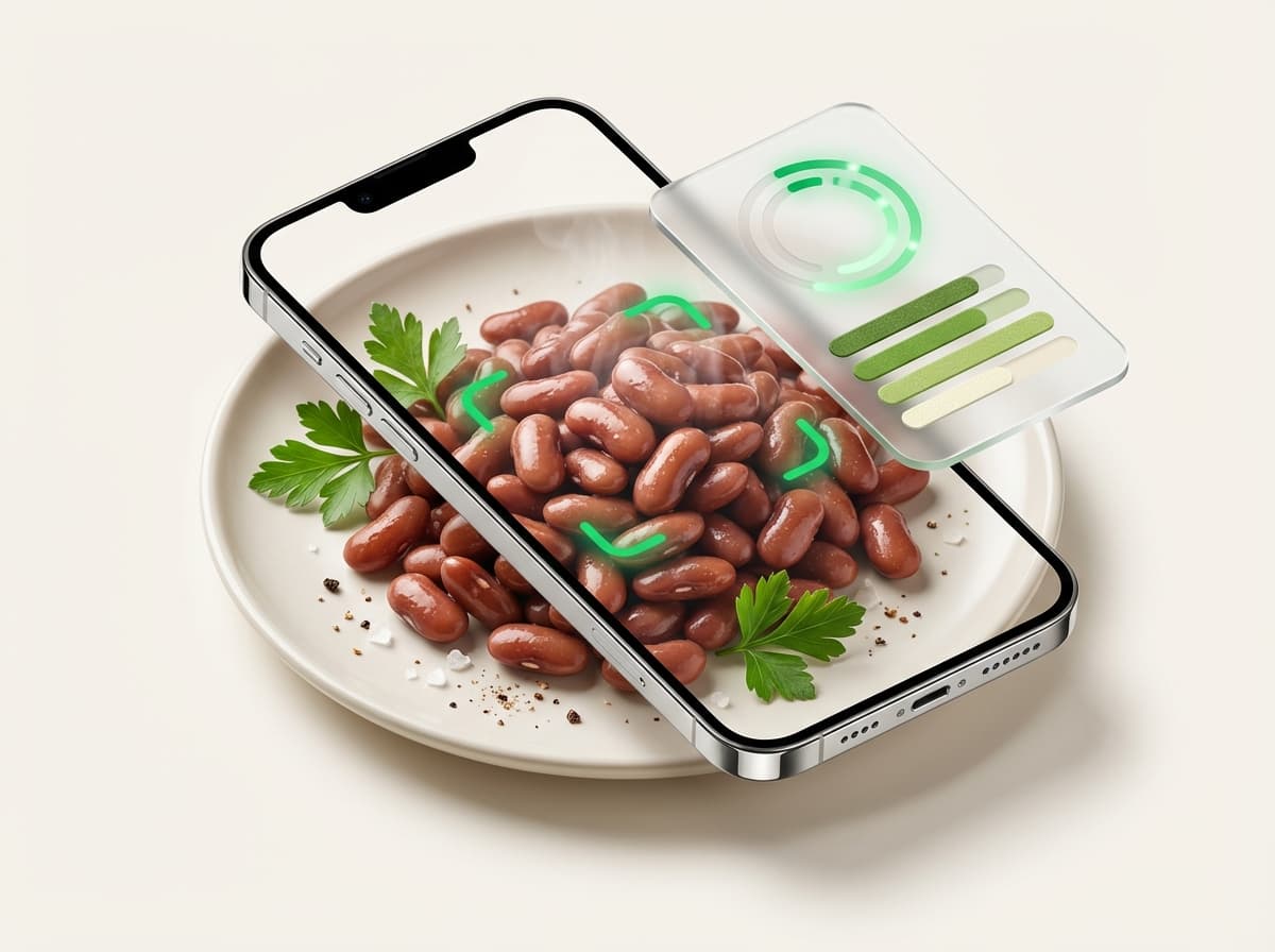 Фасоль (отварная) — фото еды и интерфейс приложения с КБЖУ