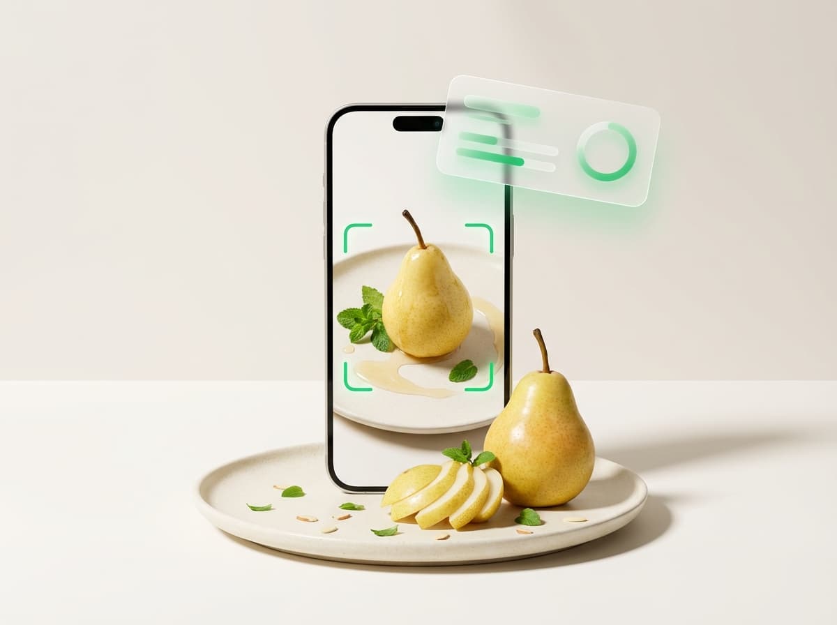 Груша — фото еды и интерфейс приложения с КБЖУ
