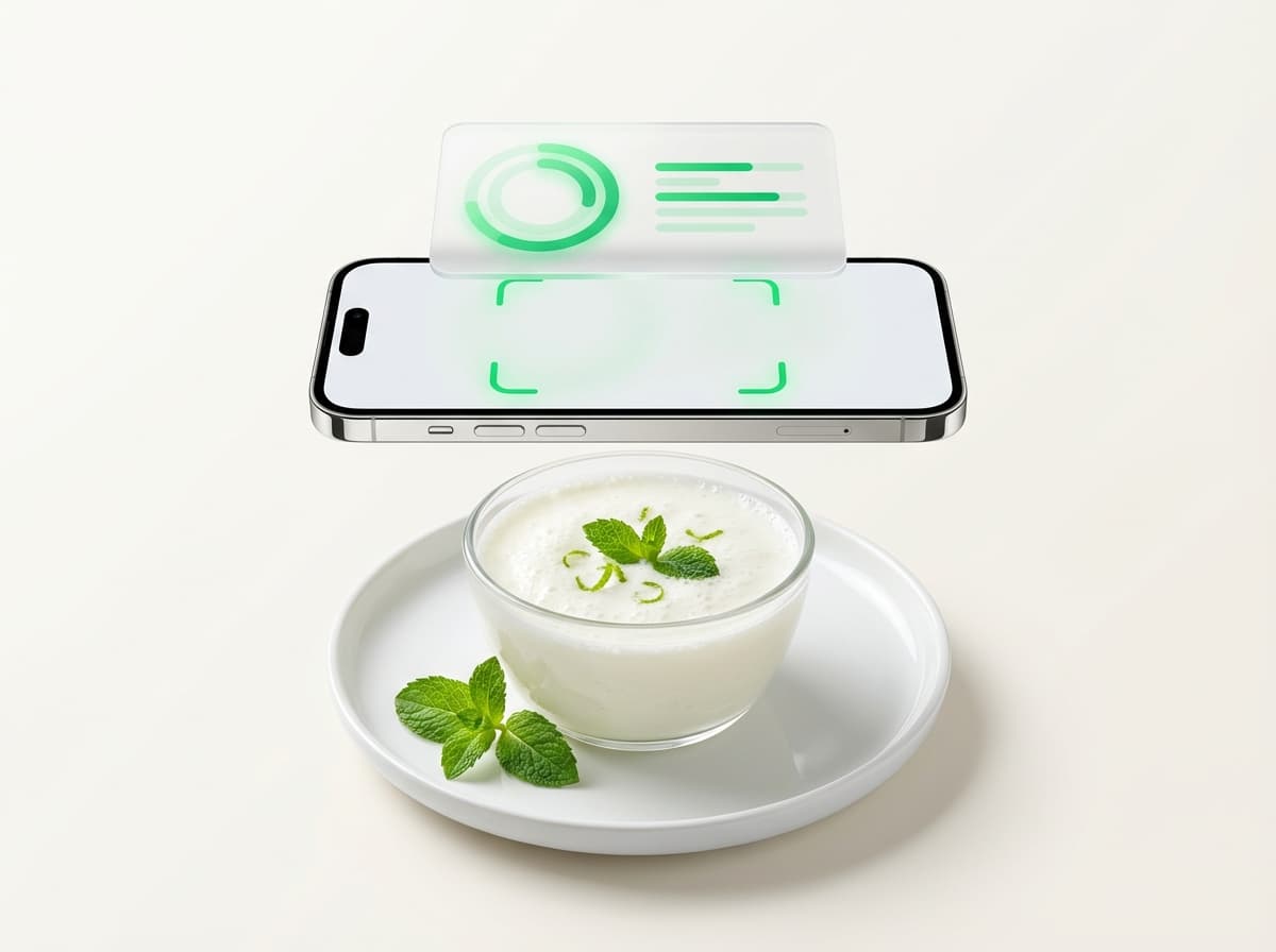 Кефир 1% — фото еды и интерфейс приложения с КБЖУ