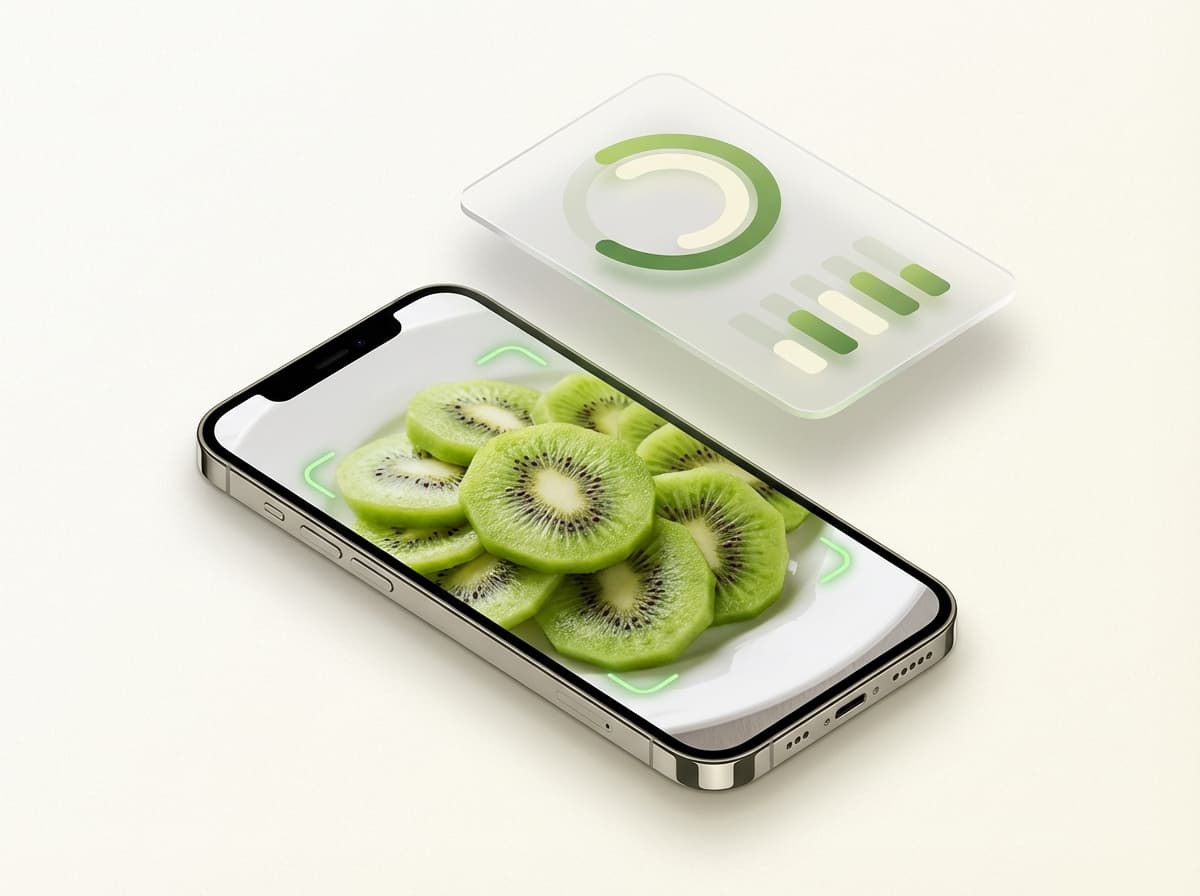 Киви — фото еды и интерфейс приложения с КБЖУ