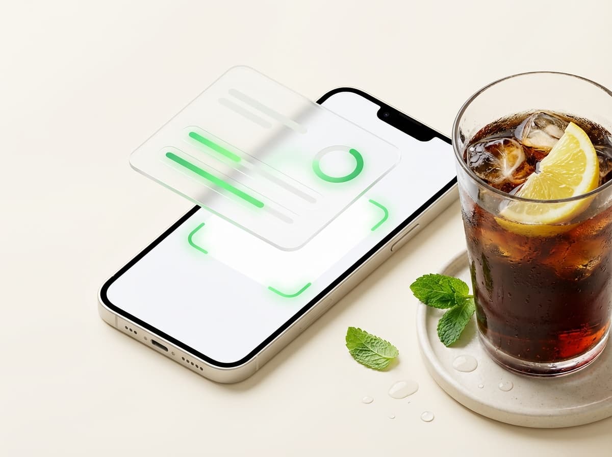 Кола — фото еды и интерфейс приложения с КБЖУ