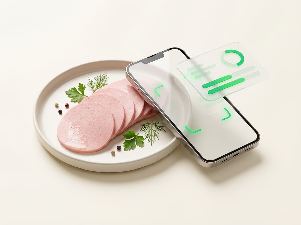 Колбаса докторская — фото еды и интерфейс приложения с КБЖУ