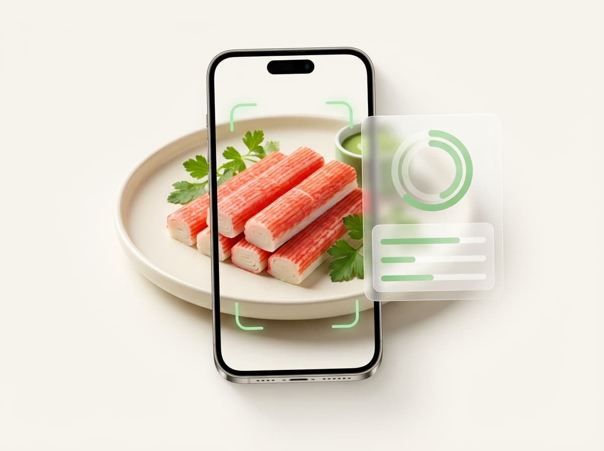 Крабовые палочки — фото еды и интерфейс приложения с КБЖУ