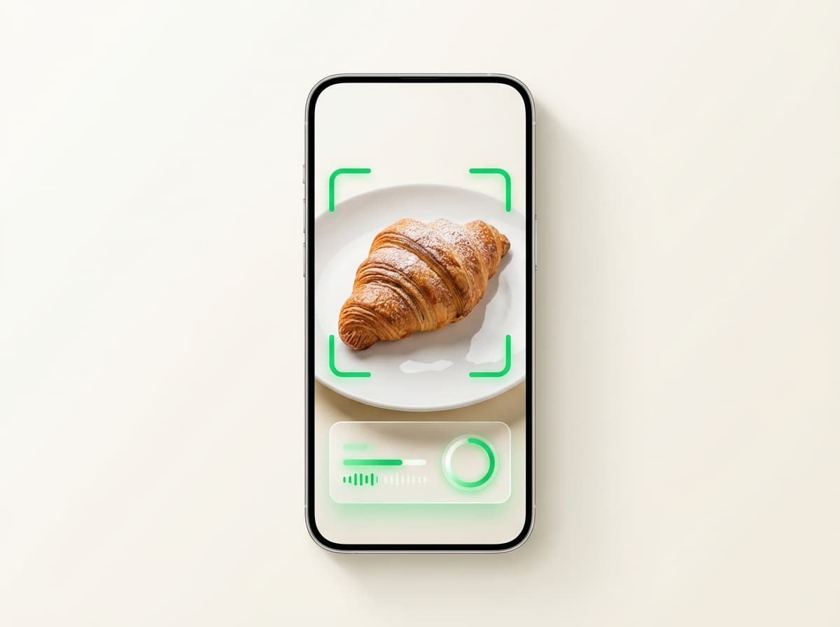 Круассан — фото еды и интерфейс приложения с КБЖУ