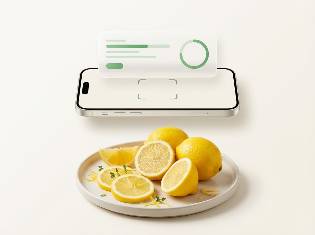 Лимон — фото еды и интерфейс приложения с КБЖУ
