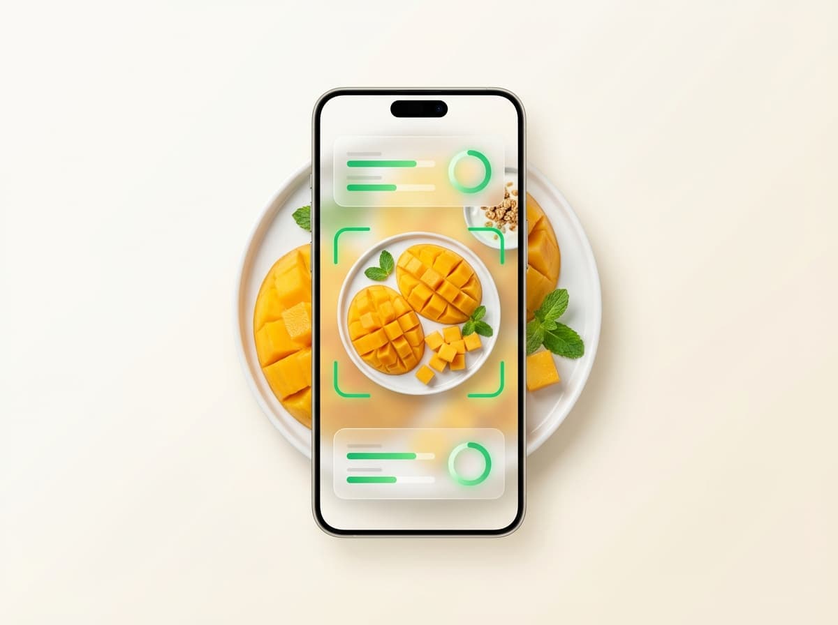 Манго — фото еды и интерфейс приложения с КБЖУ
