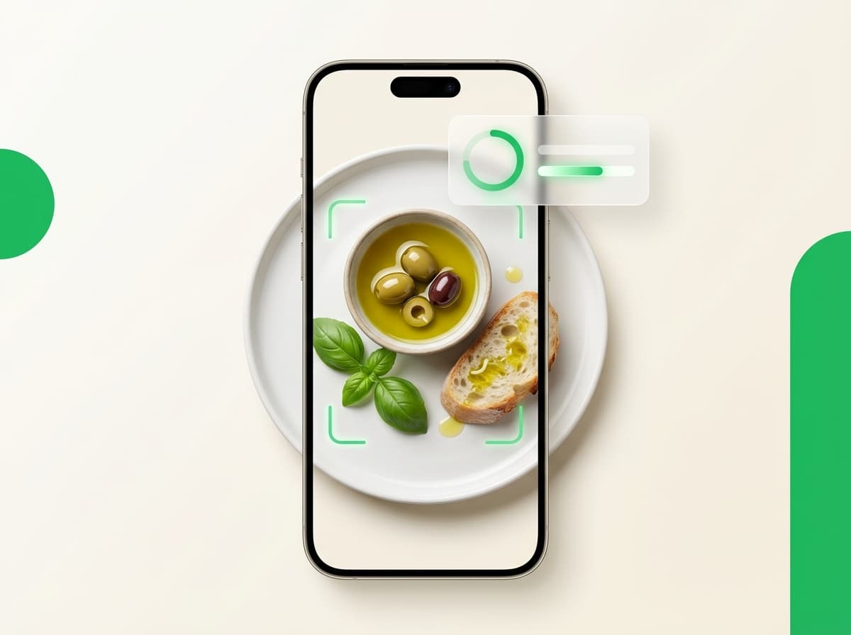 Масло оливковое — фото еды и интерфейс приложения с КБЖУ