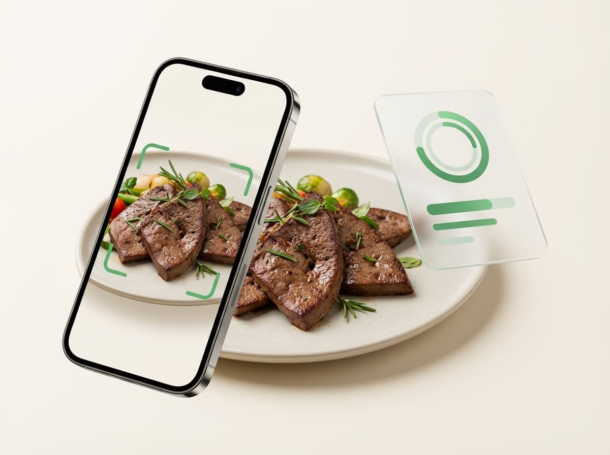 Печень говяжья — фото еды и интерфейс приложения с КБЖУ