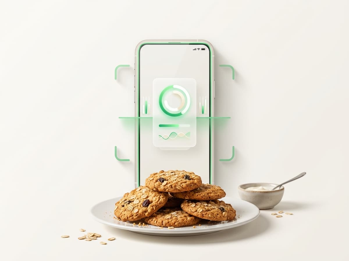 Печенье овсяное — фото еды и интерфейс приложения с КБЖУ