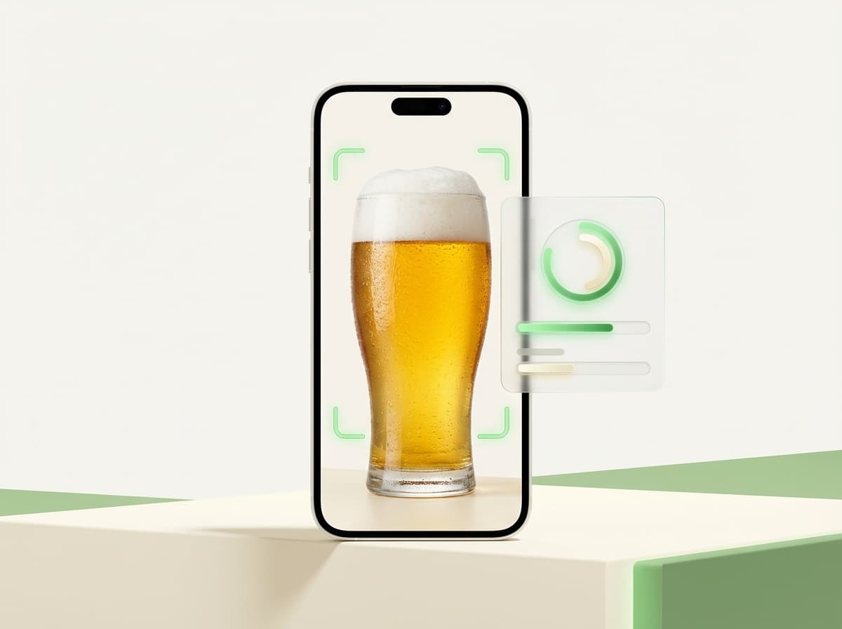 Пиво — фото еды и интерфейс приложения с КБЖУ