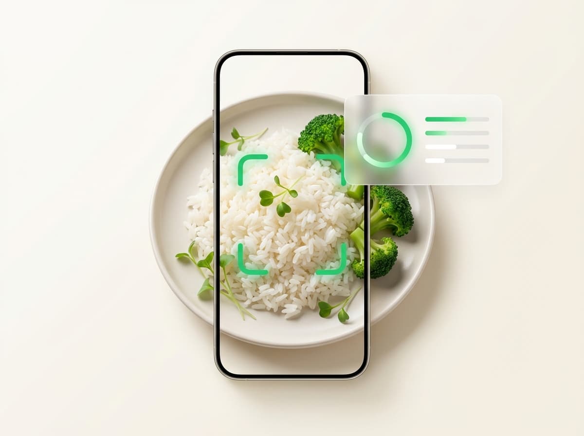 Рис (варёный) — фото еды и интерфейс приложения с КБЖУ