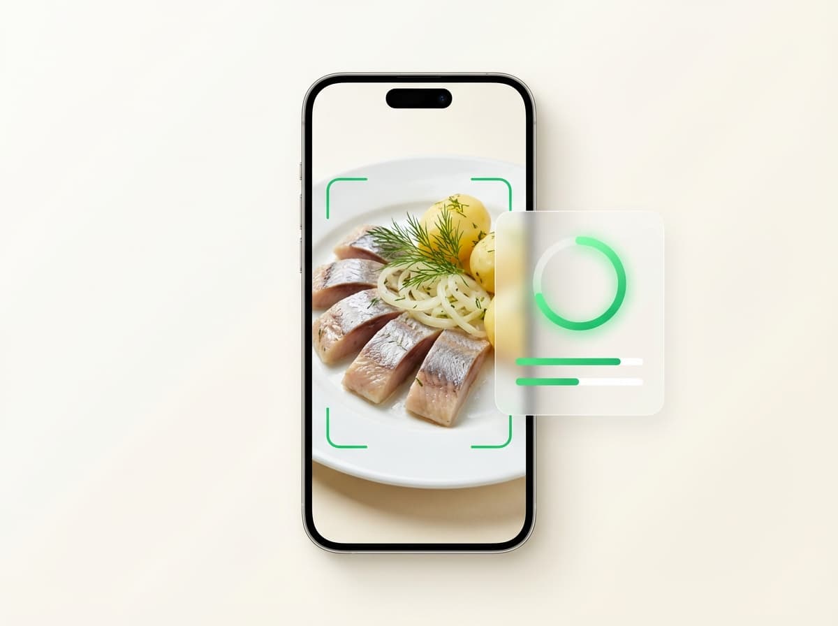 Сельдь — фото еды и интерфейс приложения с КБЖУ