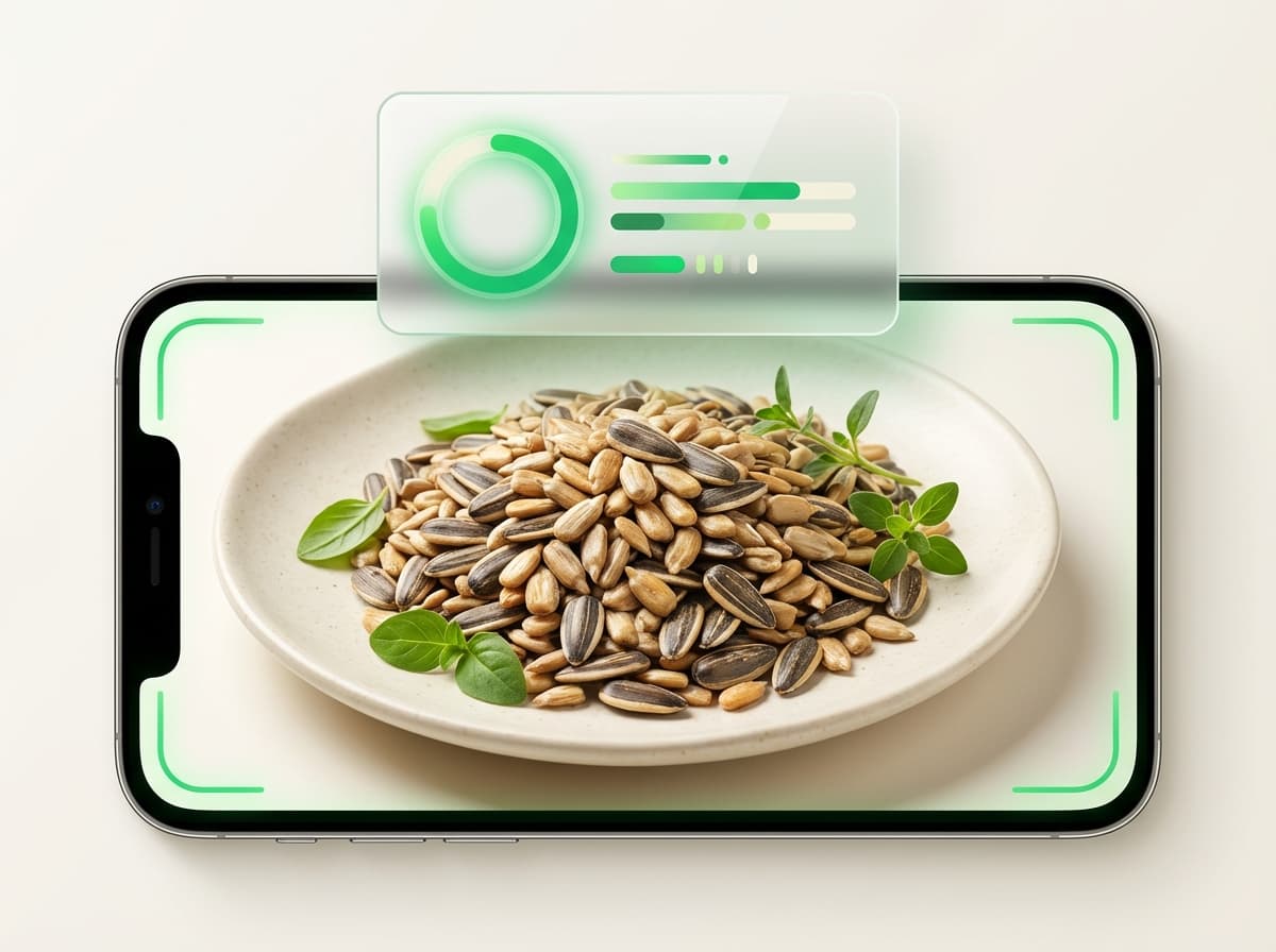 Семечки подсолнечника — фото еды и интерфейс приложения с КБЖУ
