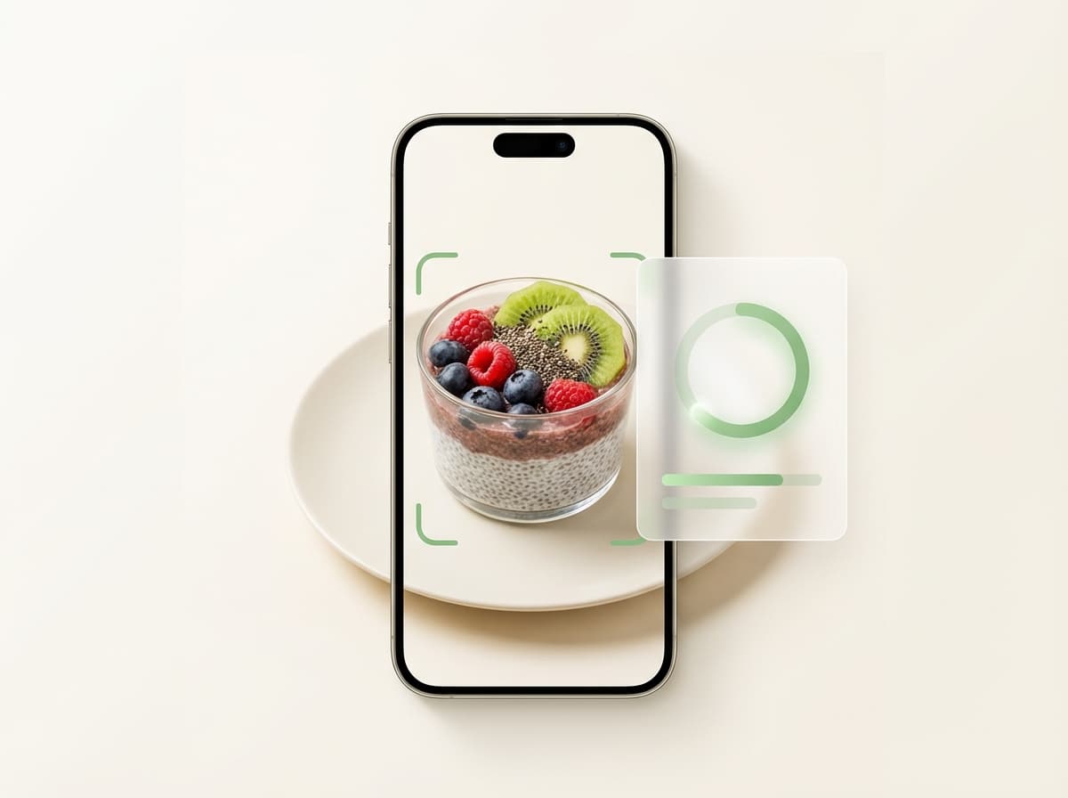 Семена чиа — фото еды и интерфейс приложения с КБЖУ