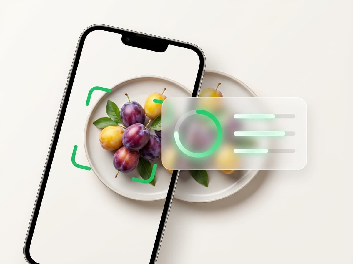 Слива — фото еды и интерфейс приложения с КБЖУ