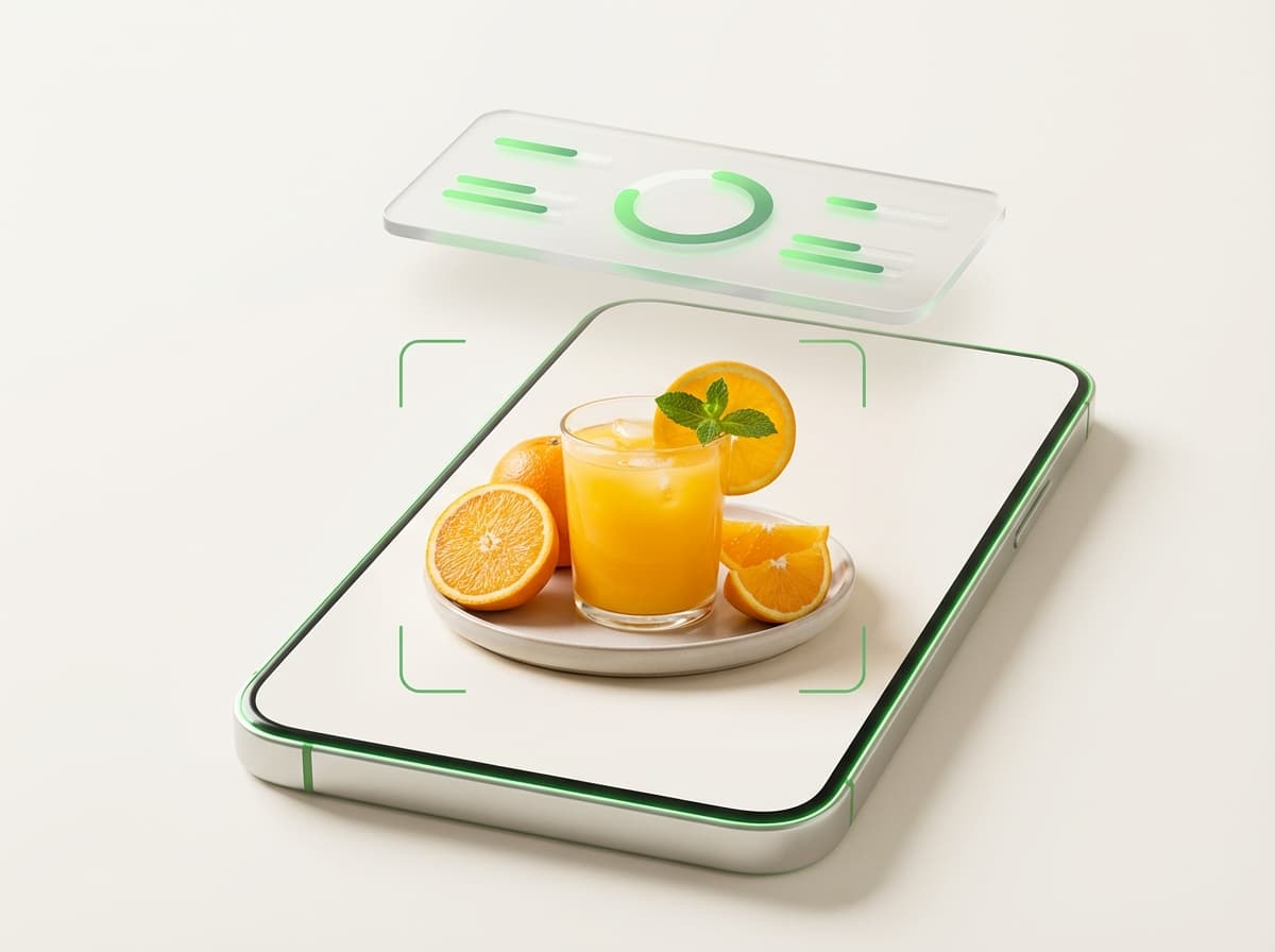 Сок апельсиновый — фото еды и интерфейс приложения с КБЖУ