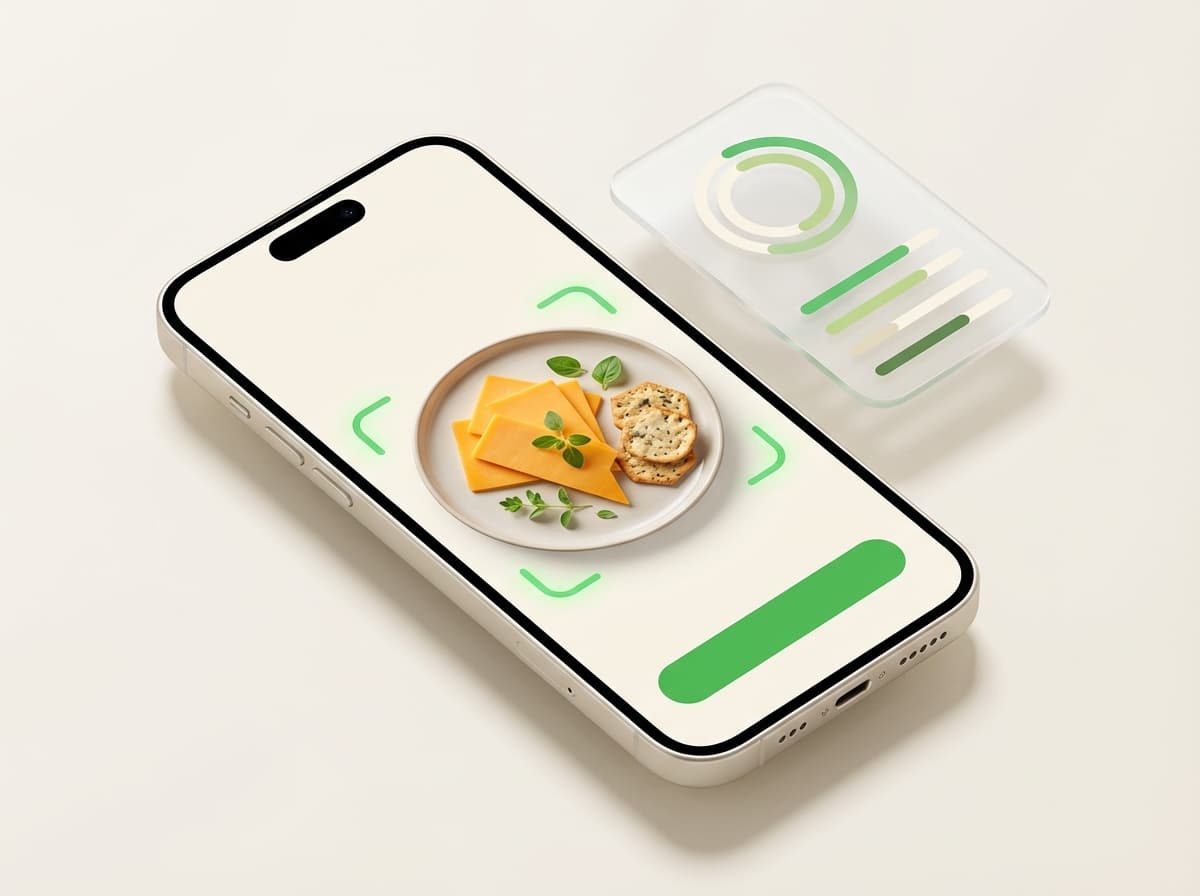 Чеддер — фото еды и интерфейс приложения с КБЖУ