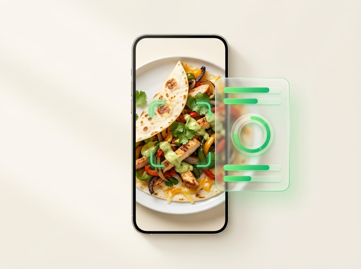 Тортилья — фото еды и интерфейс приложения с КБЖУ