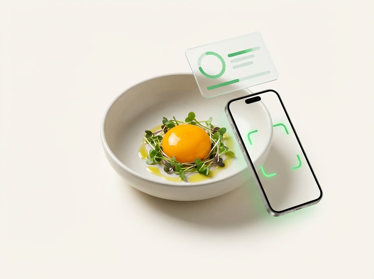 Желток яйца — фото еды и интерфейс приложения с КБЖУ