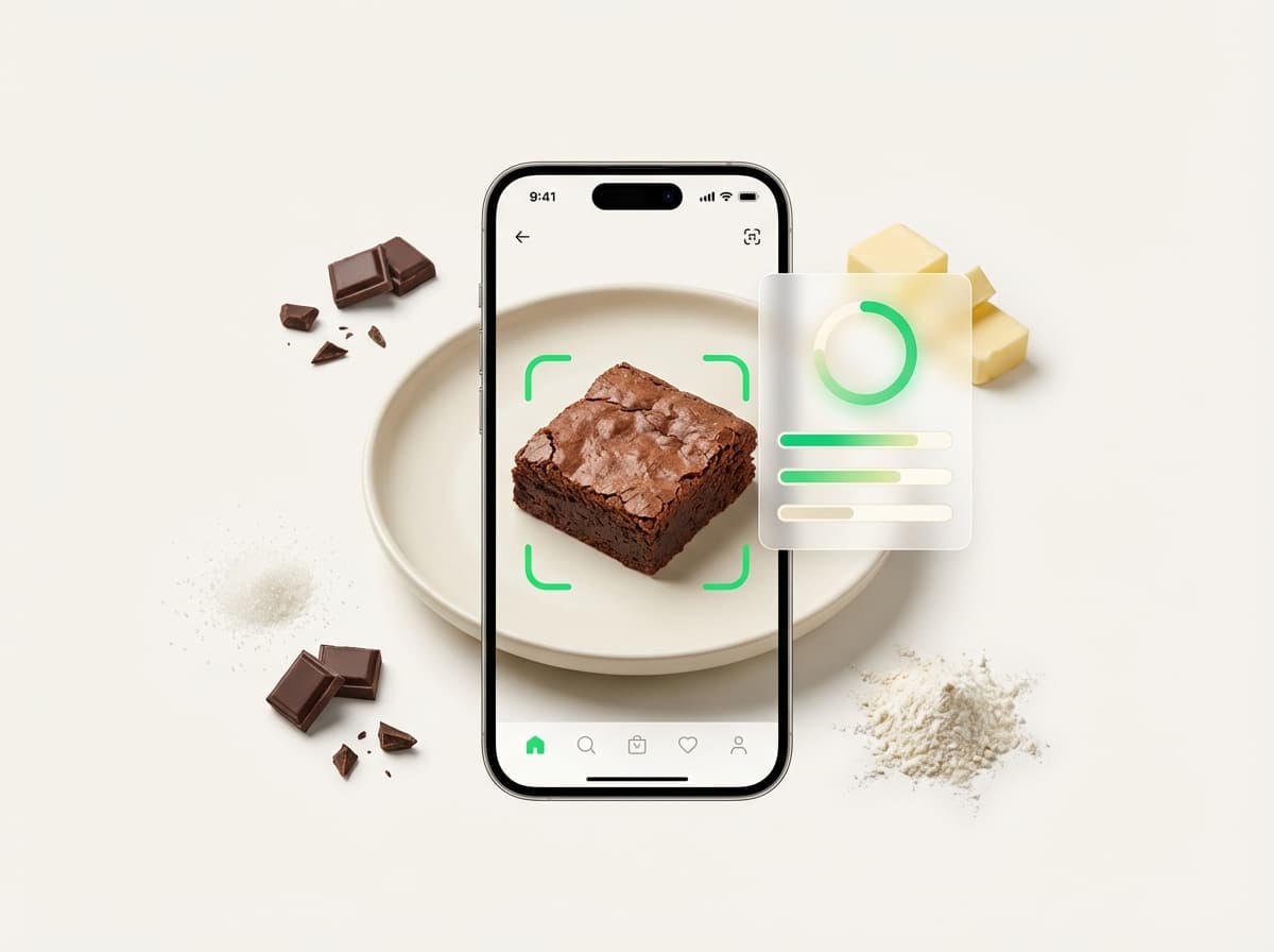 Брауни — фото блюда и интерфейс приложения с КБЖУ