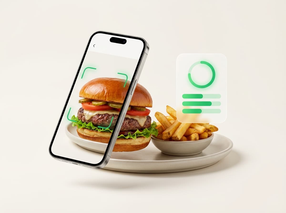 Бургер — фото блюда и интерфейс приложения с КБЖУ