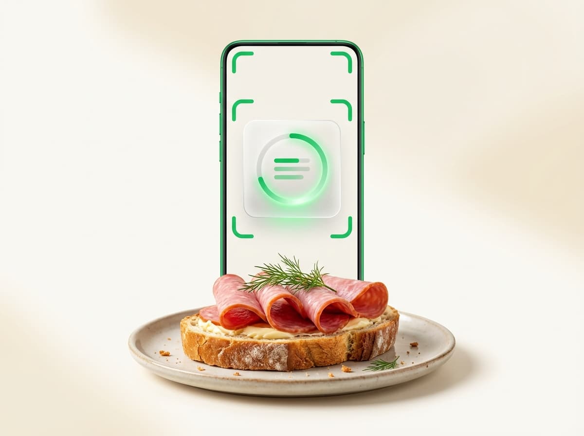 Бутерброд с колбасой — фото блюда и интерфейс приложения с КБЖУ