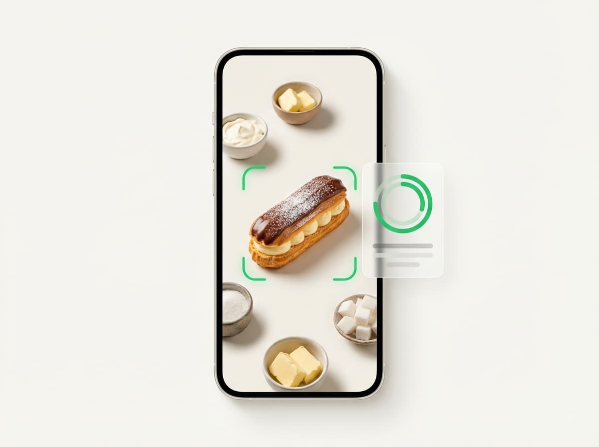 Эклер — фото блюда и интерфейс приложения с КБЖУ