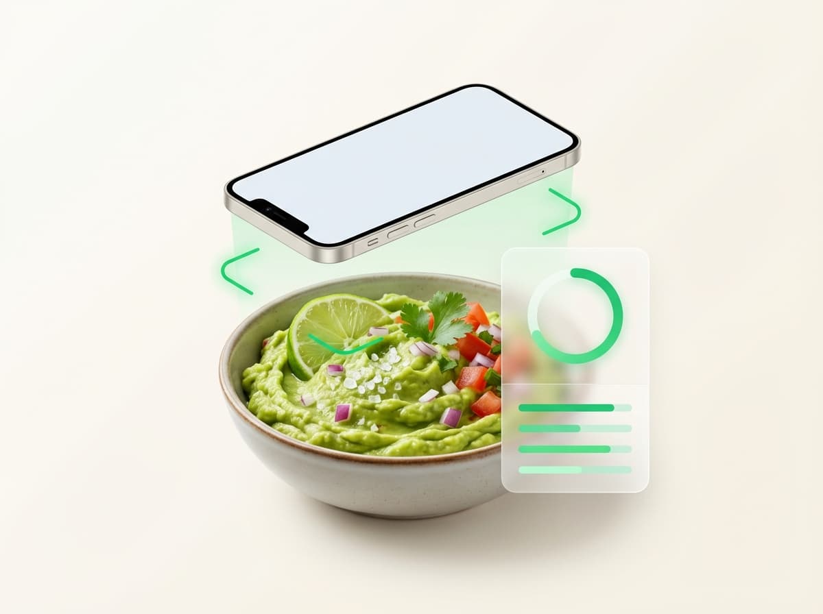 Гуакамоле — фото блюда и интерфейс приложения с КБЖУ