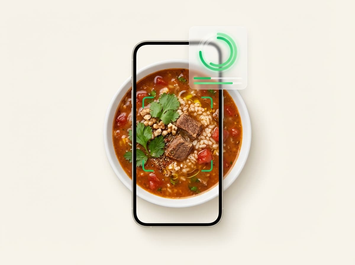 Харчо — фото блюда и интерфейс приложения с КБЖУ