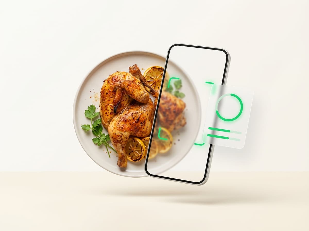 Курица‑гриль — фото блюда и интерфейс приложения с КБЖУ