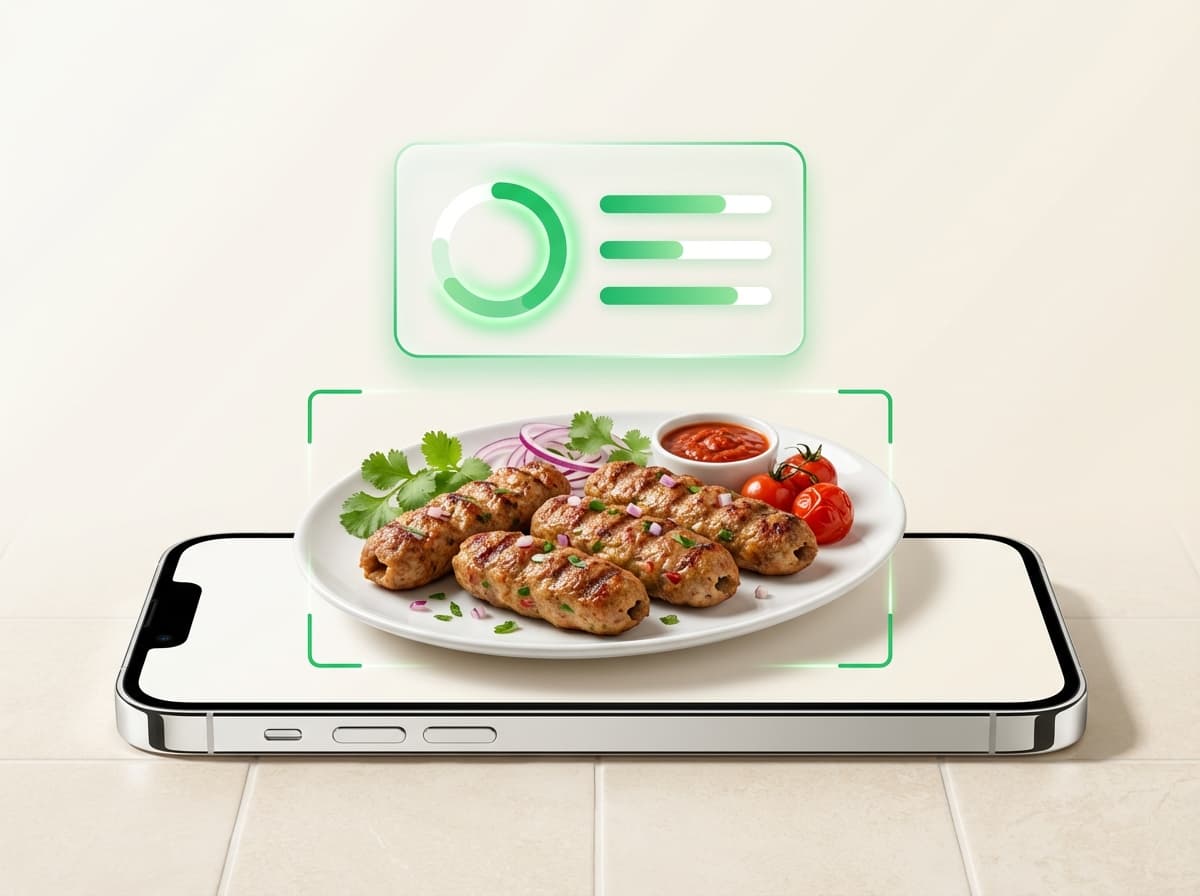 Люля‑кебаб — фото блюда и интерфейс приложения с КБЖУ