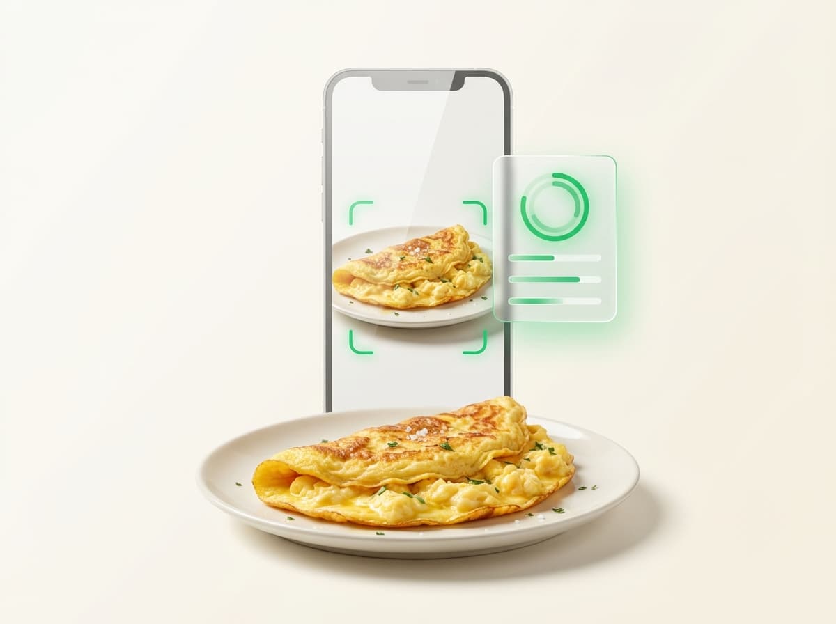 Омлет — фото блюда и интерфейс приложения с КБЖУ