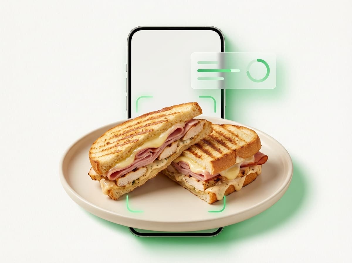 Панини — фото блюда и интерфейс приложения с КБЖУ