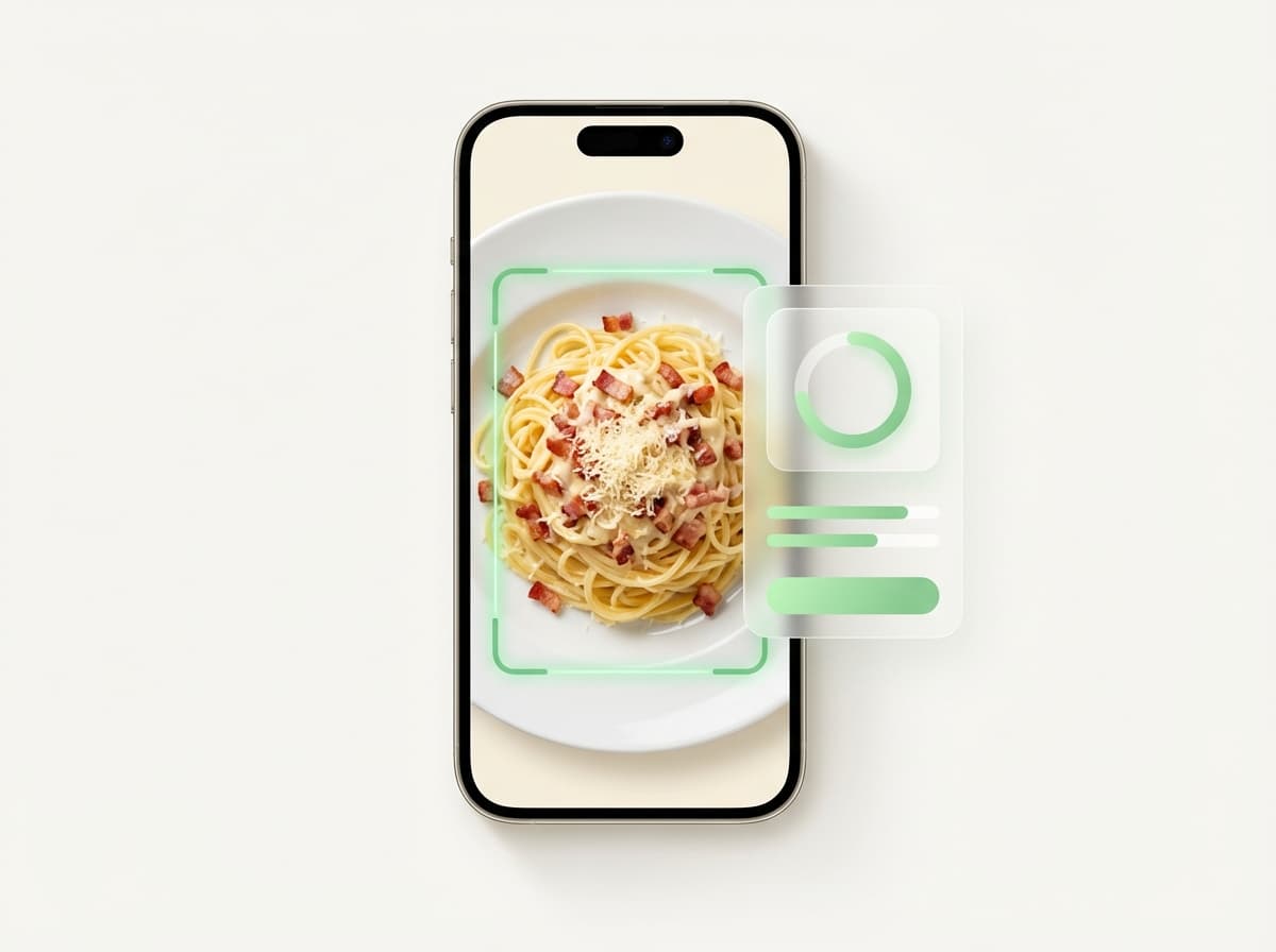 Паста Карбонара — фото блюда и интерфейс приложения с КБЖУ