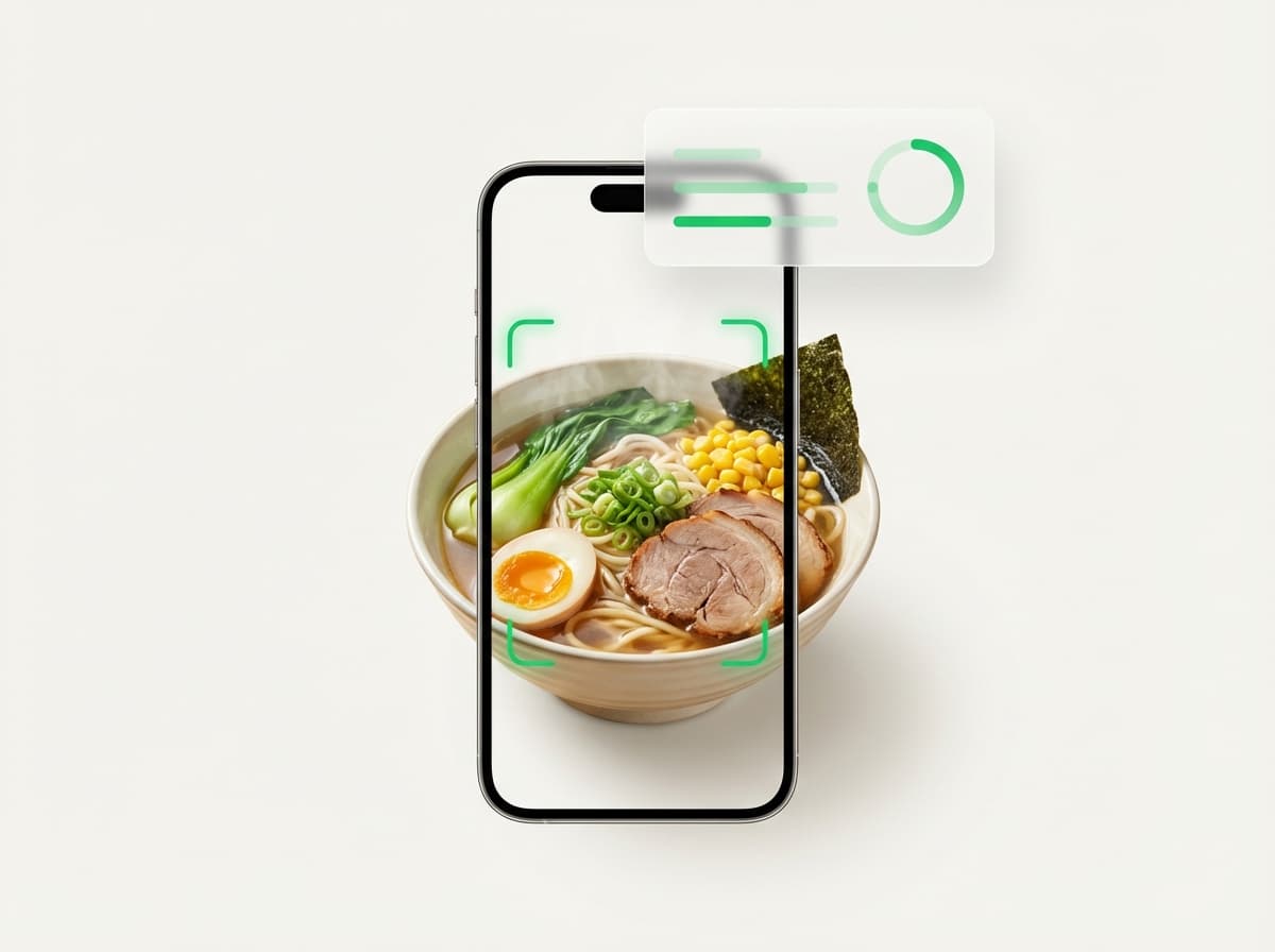 Рамен — фото блюда и интерфейс приложения с КБЖУ