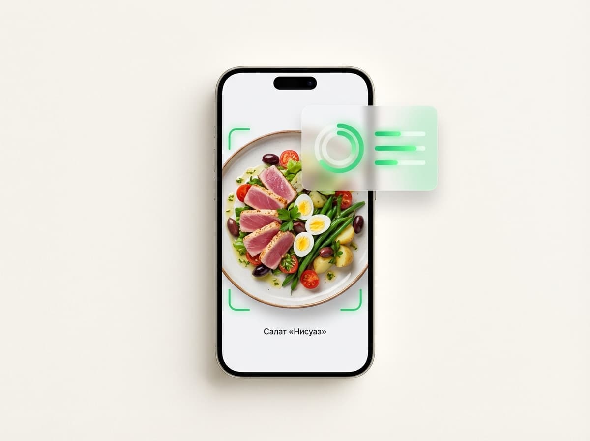 Салат «Нисуаз» — фото блюда и интерфейс приложения с КБЖУ