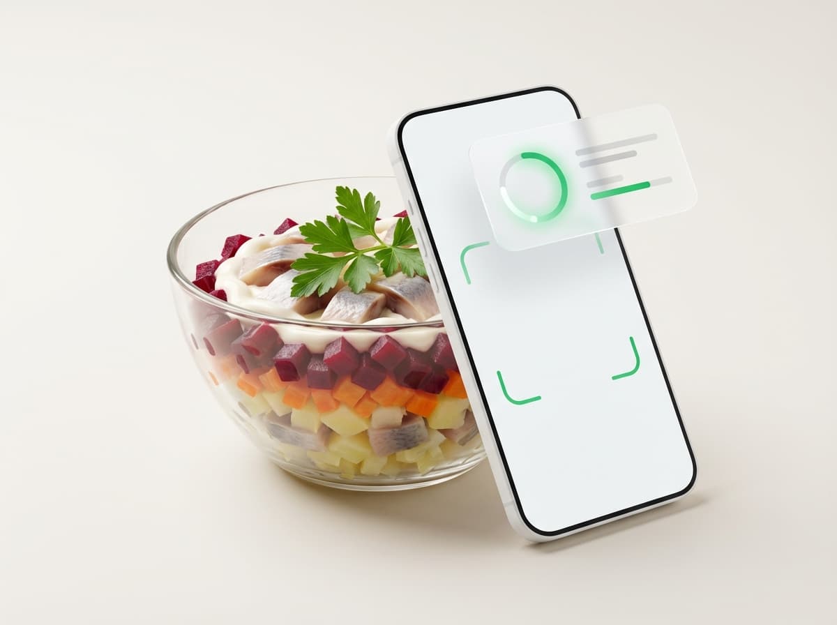 Селёдка под шубой — фото блюда и интерфейс приложения с КБЖУ