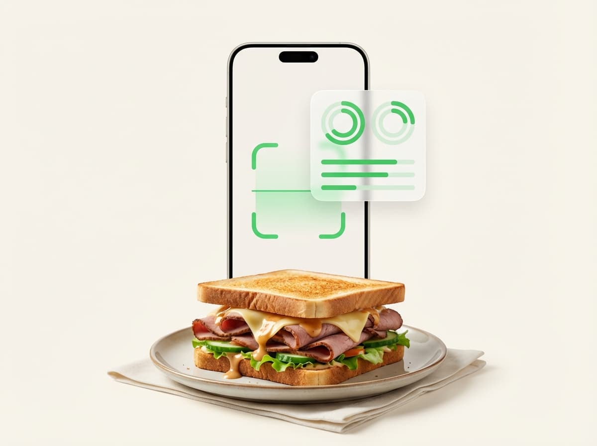 Сэндвич — фото блюда и интерфейс приложения с КБЖУ