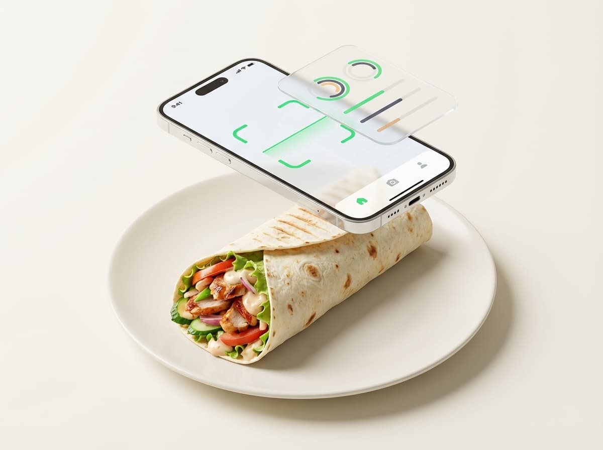 Шаурма — фото блюда и интерфейс приложения с КБЖУ