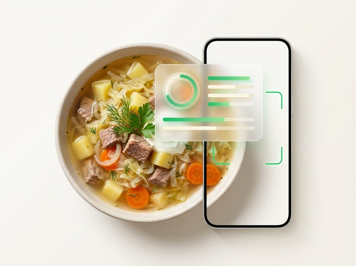 Щи — фото блюда и интерфейс приложения с КБЖУ
