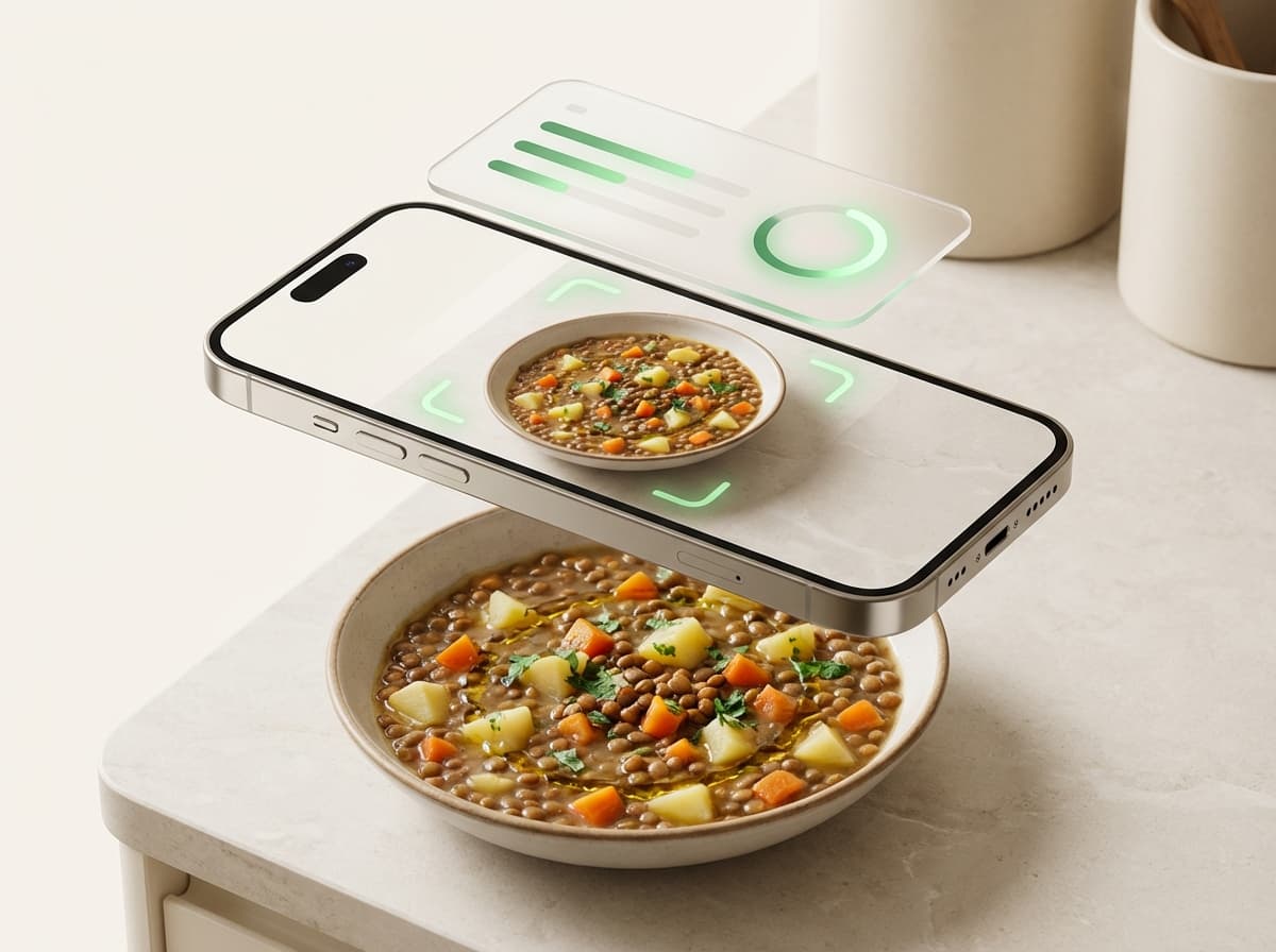 Чечевичный суп — фото блюда и интерфейс приложения с КБЖУ