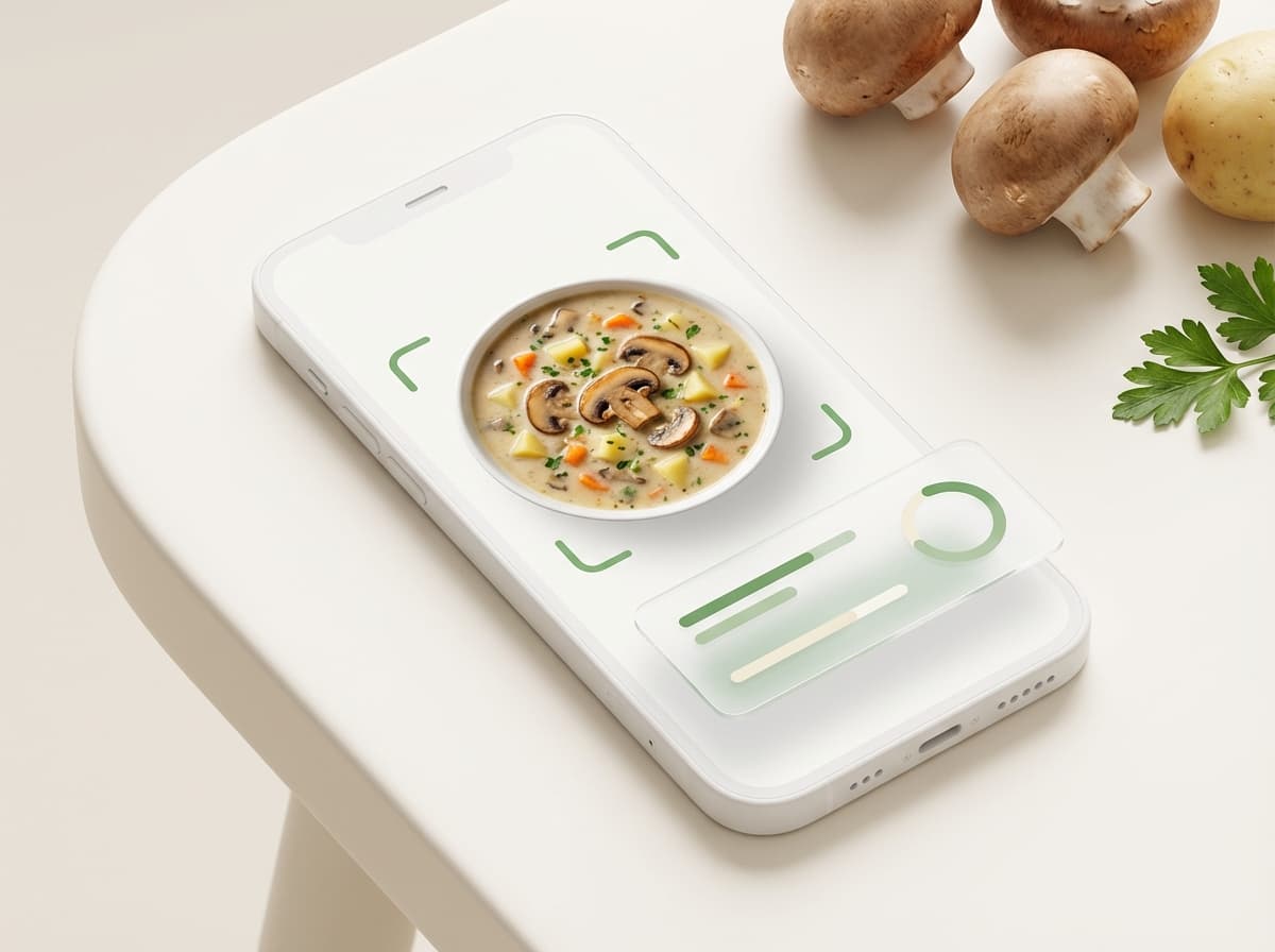 Грибной суп — фото блюда и интерфейс приложения с КБЖУ