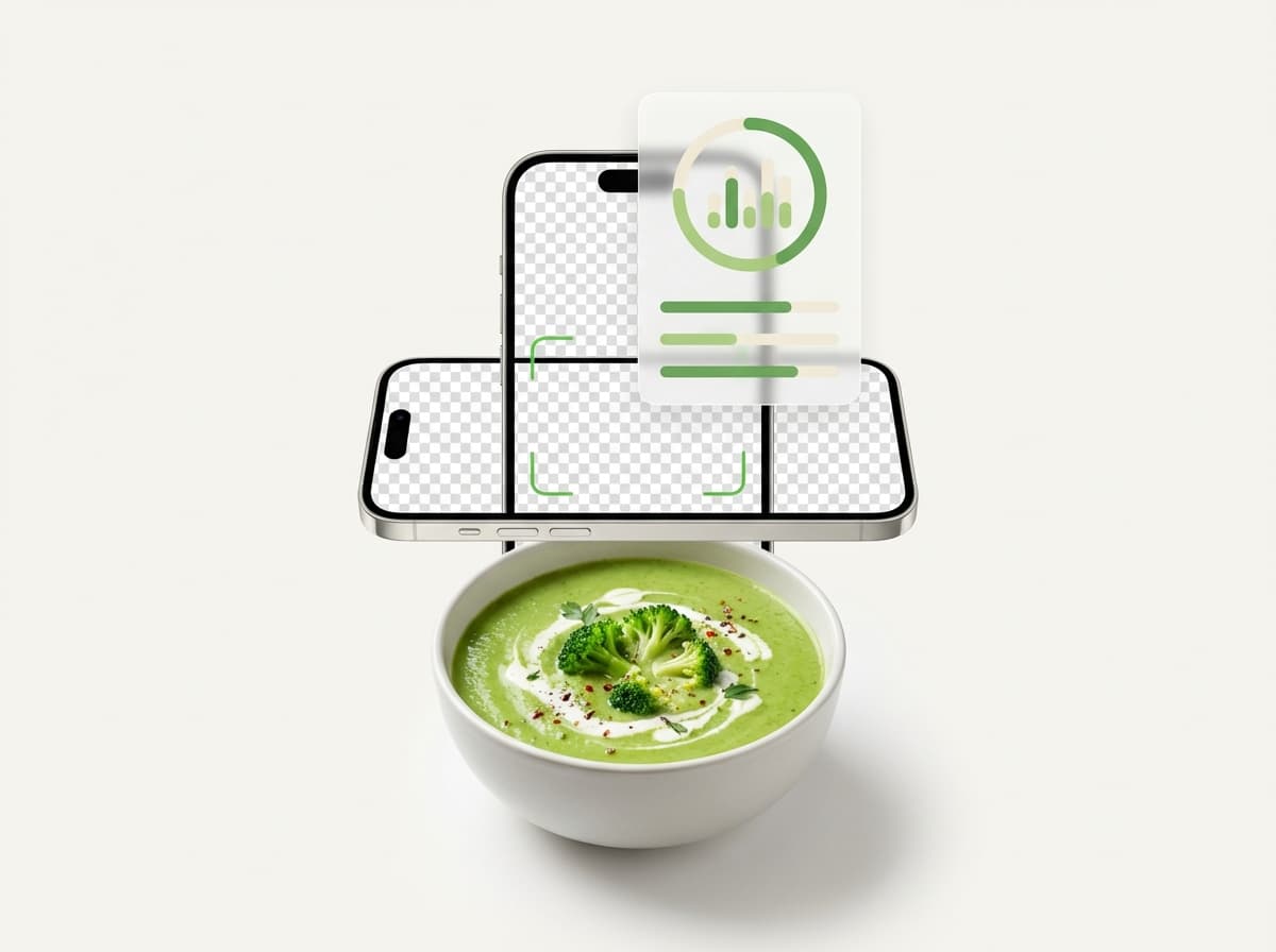 Крем‑суп из брокколи — фото блюда и интерфейс приложения с КБЖУ