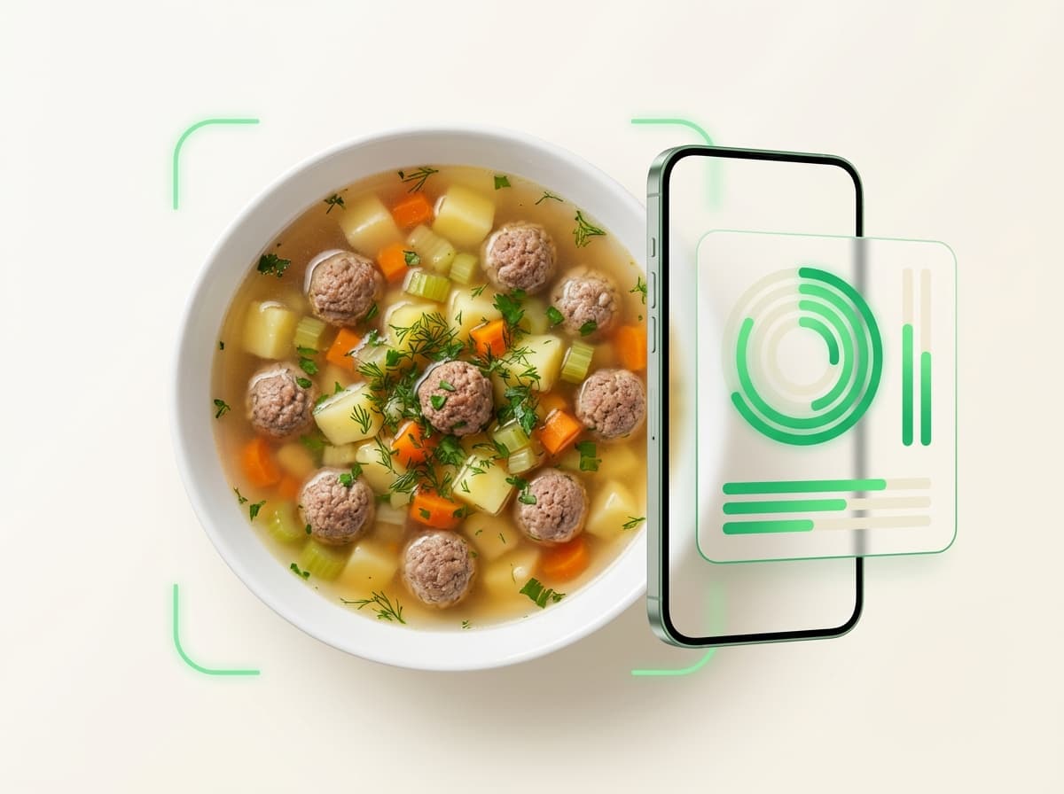 Суп с фрикадельками — фото блюда и интерфейс приложения с КБЖУ