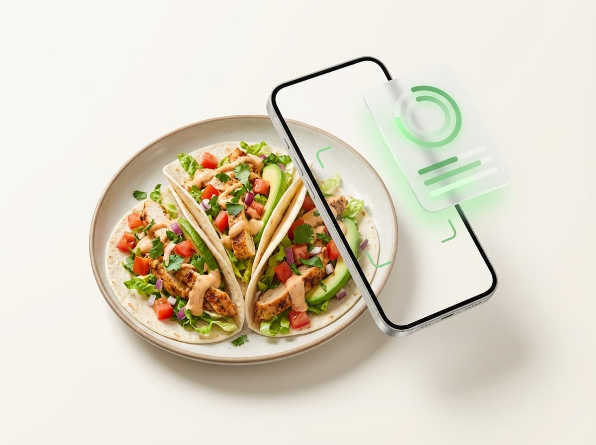 Тако — фото блюда и интерфейс приложения с КБЖУ