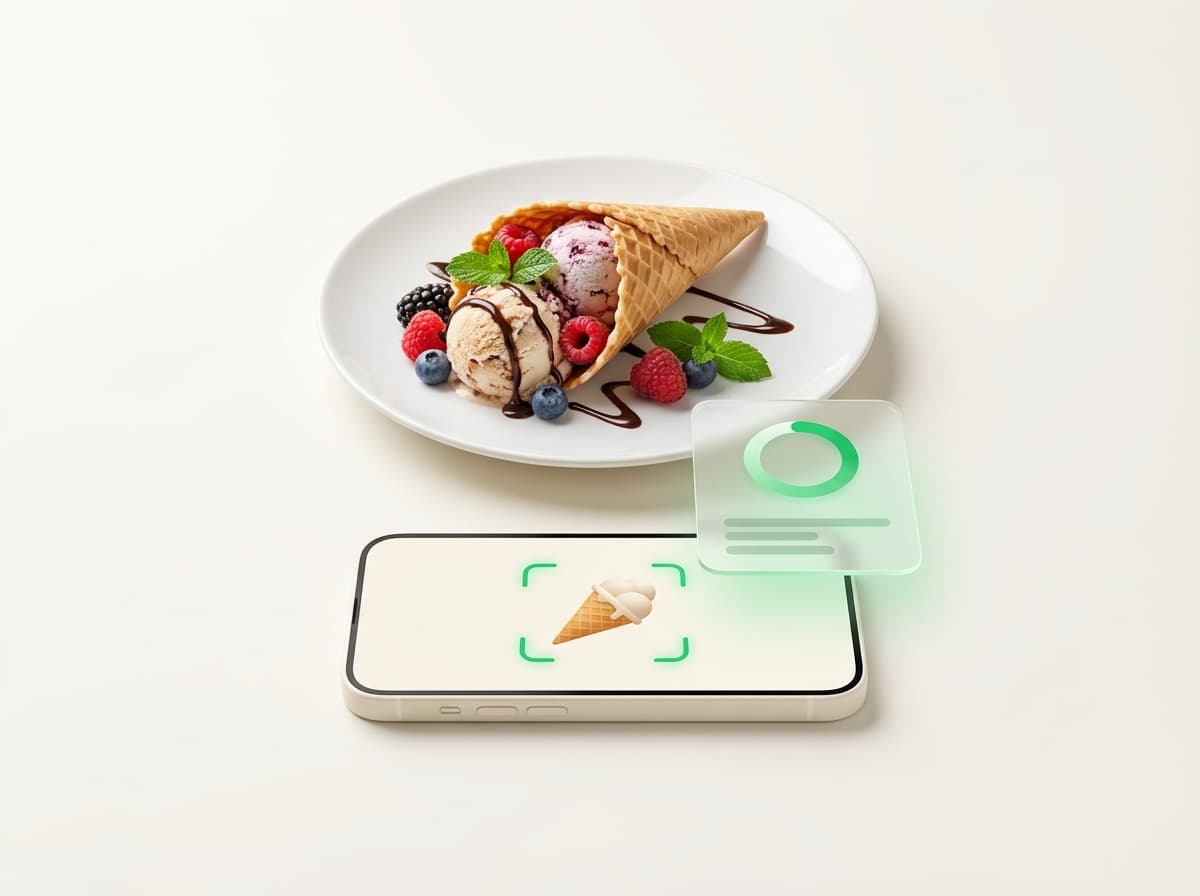 Мороженое в рожке — иллюстрация и интерфейс приложения с КБЖУ