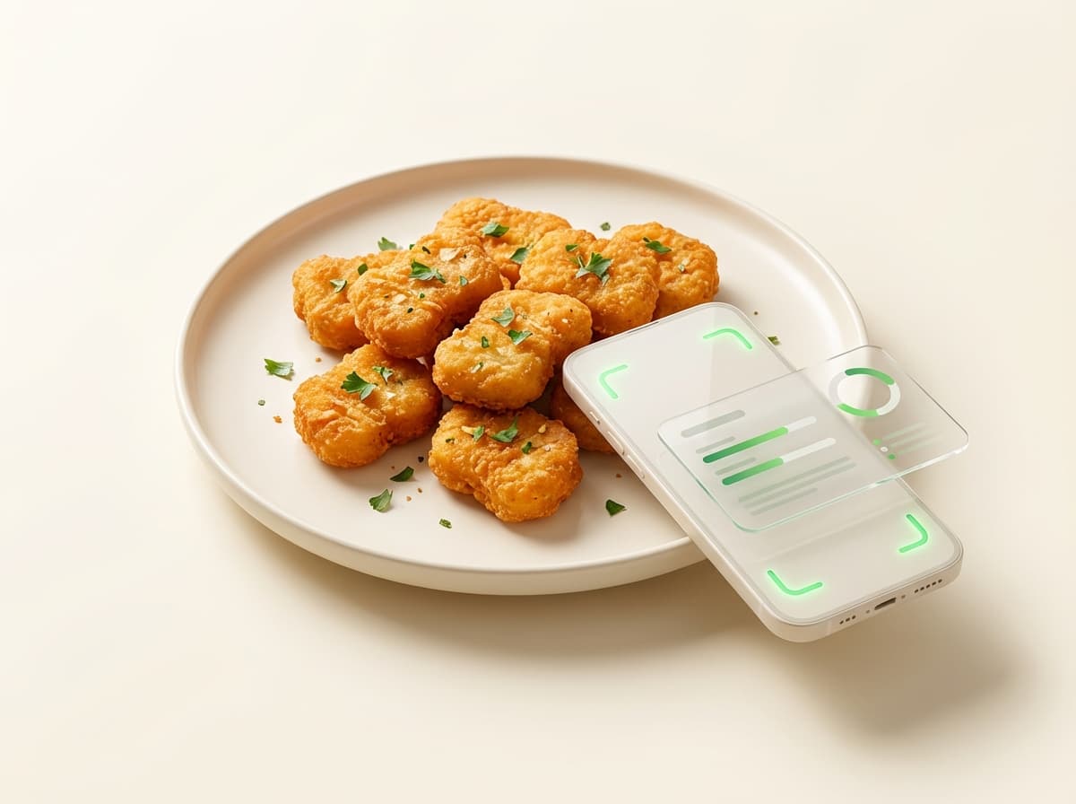 Наггетсы (9 шт.) — иллюстрация и интерфейс приложения с КБЖУ